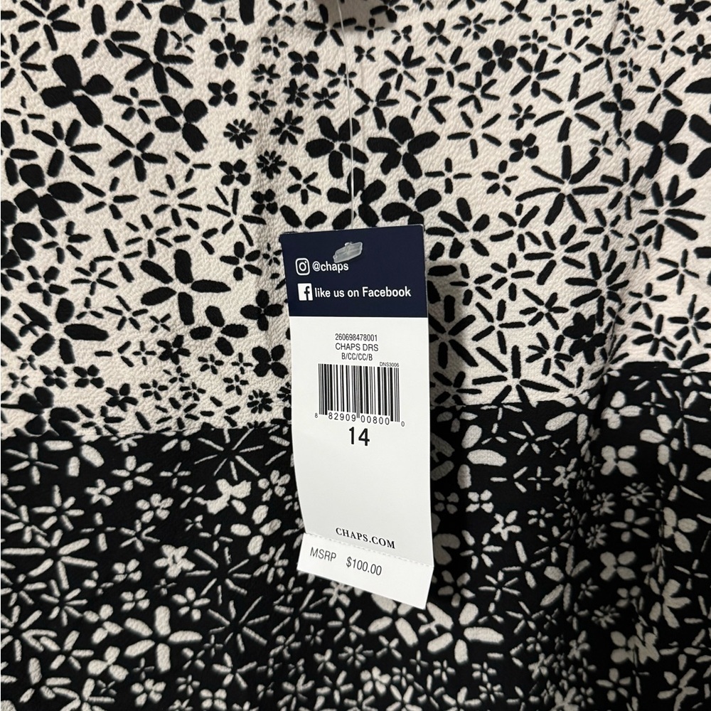 🔥NWT Chaps Monochrome Floral Pattern Dress Retails for $100 Size 14 - Picture 3 of 4
